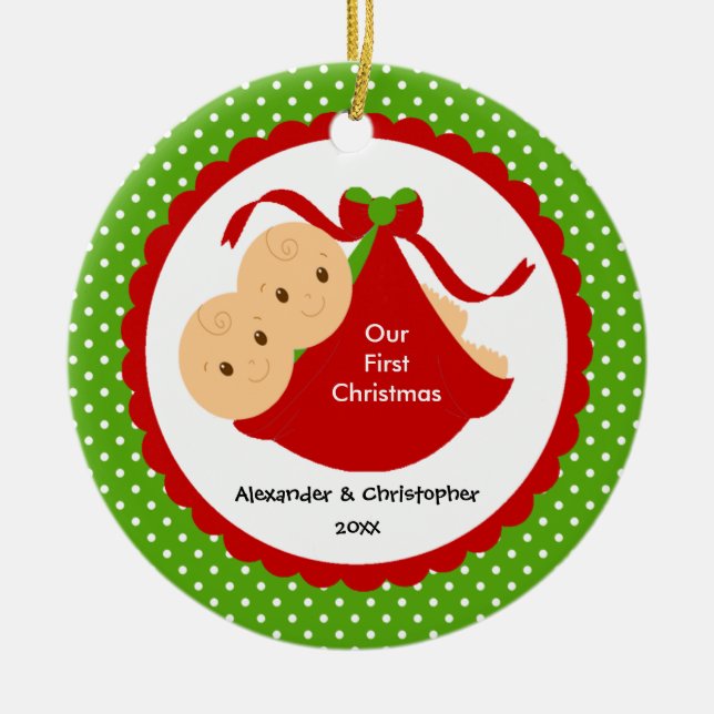 Baby paart erste Verzierung des Babys Weihnachts Keramik Ornament (Vorne)