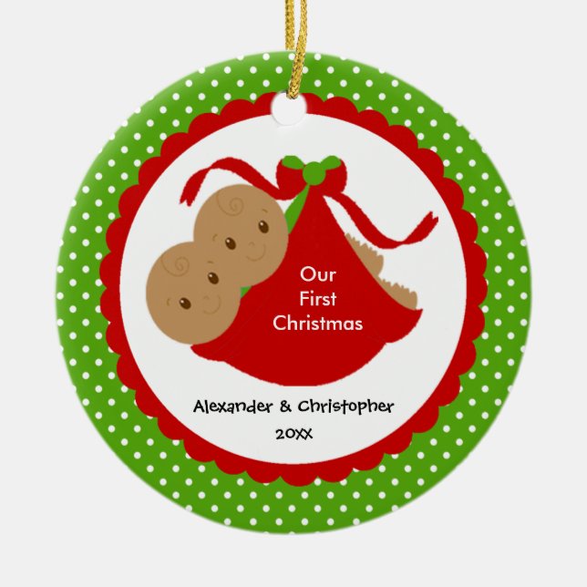 Baby paart erste Verzierung des Babys Weihnachts Keramik Ornament (Vorne)