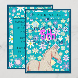 Baby Palomino Unicorn Geburtstag (blau geblümt) Einladung