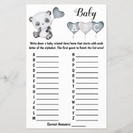 Baby Panda ABC Baby Showingkarte Flyer