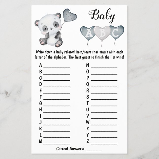 Baby Panda ABC Baby Showingkarte Flyer (Vorne)