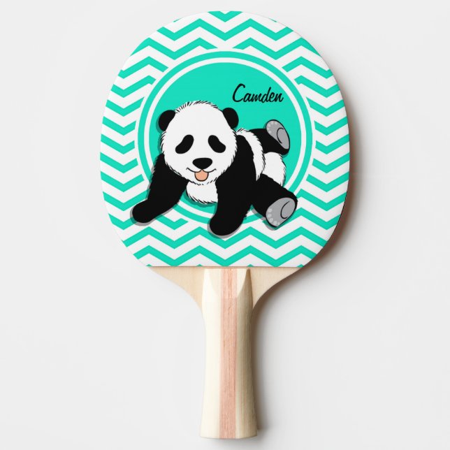 Baby Panda; Aqua Green Zickzack Tischtennis Schläger (Vorderseite)
