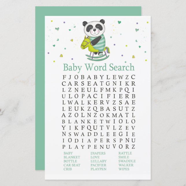 Baby Panda Baby Shooter Word Search Game (Vorne/Hinten)