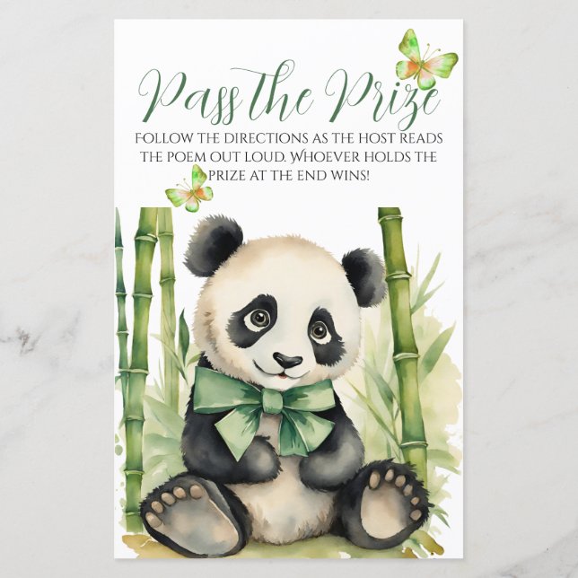 Baby Panda Baby Shower Pass das Preisspiel (Rückseite)