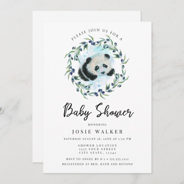 Baby Panda, Babydusche Einladung (Vorne/Hinten)