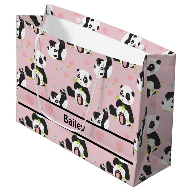 Baby Panda Bär Rosa Hörnchen Custom Große Geschenktüte (Vorderseite Schrägansicht)