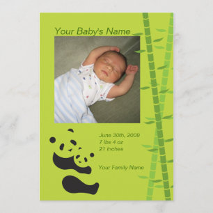 Baby-Panda-Bärn-Geburts-Mitteilung - Grün Ankündigung