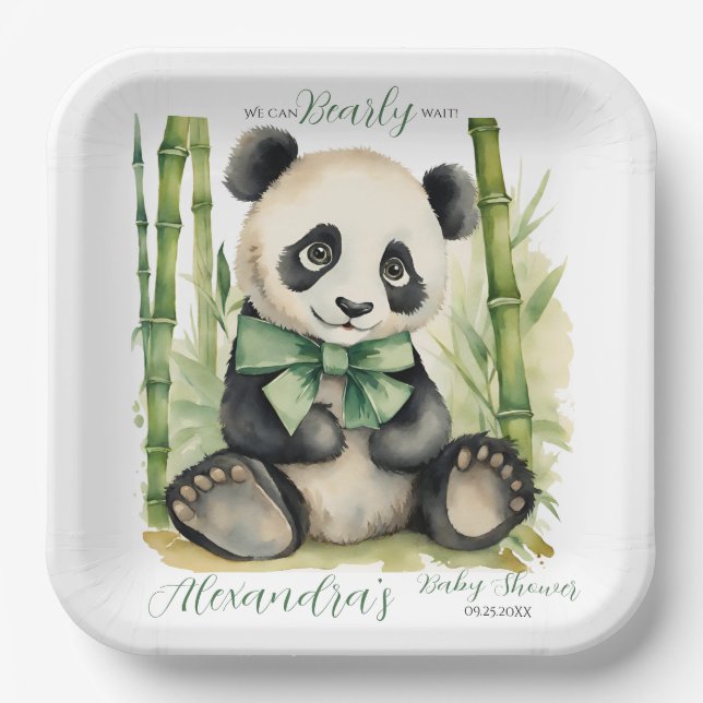 Baby Panda Bear Bear Bearly Wait Baby Dusche Pappteller (Vorderseite)
