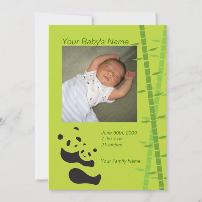 Baby Panda Bear Birth Announcement - Green Ankündigung (Vorderseite)