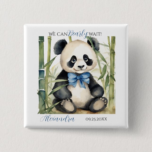 Baby Panda Bear Boy Baby Dusche Button (Vorderseite)