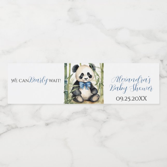 Baby Panda Bear Boy Baby Dusche Wasserflaschenetikett (Einzelnes Label)