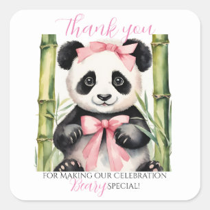 Baby Panda Bear Girl Babydusche Danke Quadratischer Aufkleber