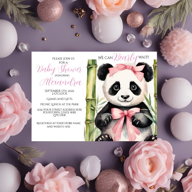 Baby Panda Bear Girl Bearly Wait Baby Dusche Einladung (Von Creator hochgeladen)
