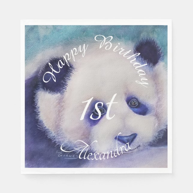 Baby Panda Bear Happy Birthday Serviette (Vorderseite)