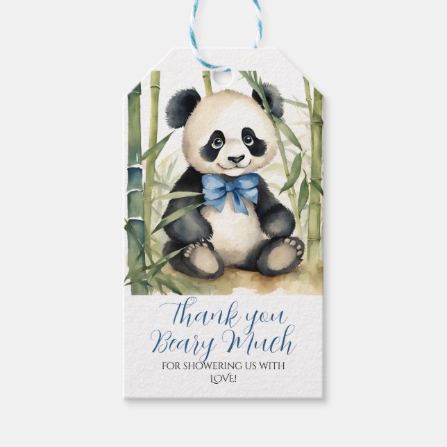 Baby Panda Boy Baby Dusche Vielen Dank Beary Much Geschenkanhänger (Vorderseite)