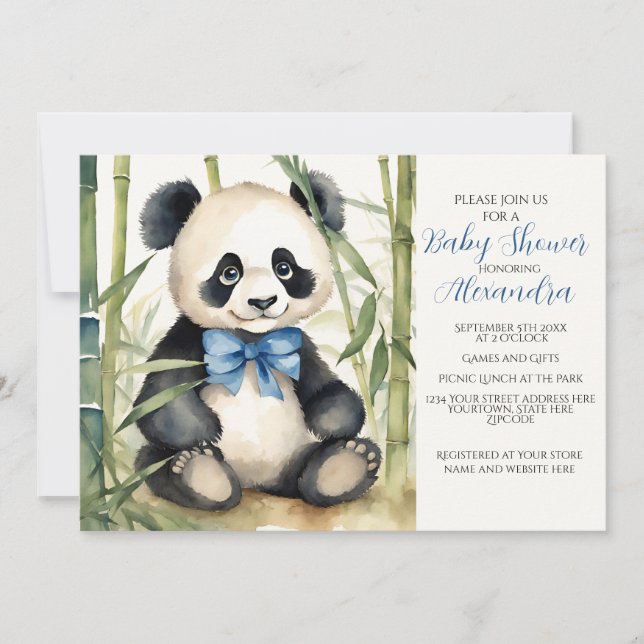 Baby Panda Boy Kinderdusche Einladung (Vorderseite)