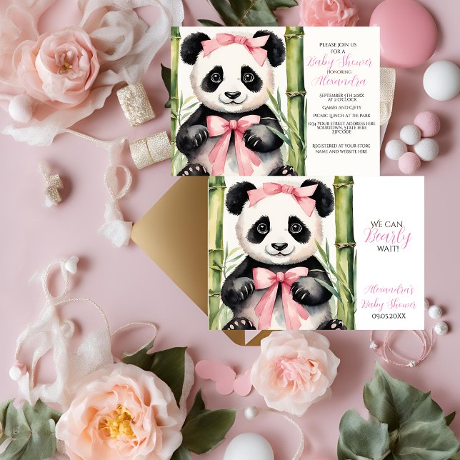 Baby Panda Girl Bearly Wait Baby Dusche Einladung (Von Creator hochgeladen)