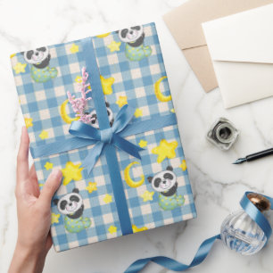Baby Panda mit Mond und Sternen Geschenkpapier