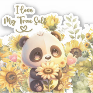 Baby-Panda mit Sonnenblumen-Aufkleber Aufkleber