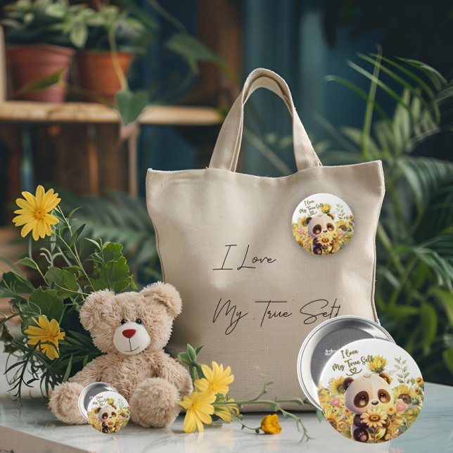 Baby Panda mit Sonnenblumenumlauftaste Button (Von Creator hochgeladen)