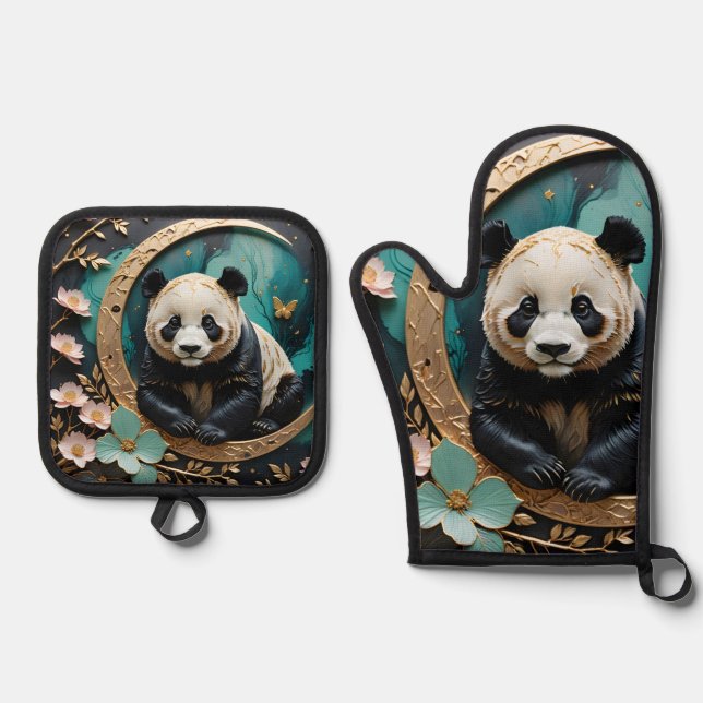 Baby Panda Ofenhandschuh & Topflappen-Set (Vorderseite)