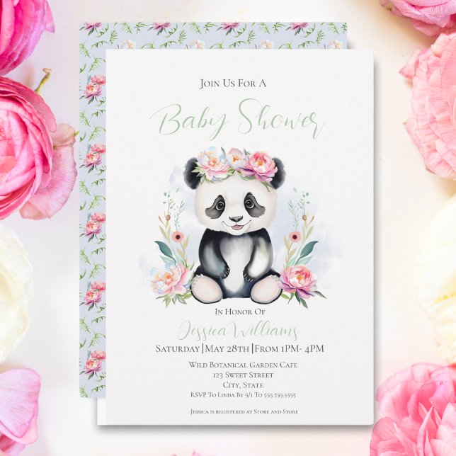 Baby Panda Peonies Jungle Baby Dusche Einladung (Delight in the charm of nature with our Baby Panda Peonies Jungle Invitation!)