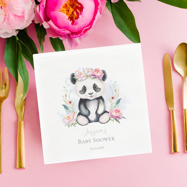 Baby Panda Peonies Jungle Baby Dusche Serviette (Adorn your celebration with Baby Panda & Boho Peony Jungle Napkins!)