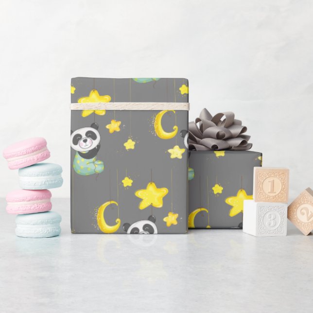Baby Panda und Stars Geschenkpapier (Babyparty)