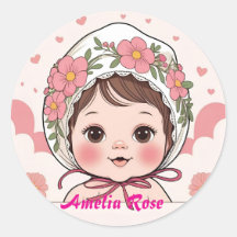 Baby-Party-Aufkleber Rosa mit Wasserfarben-Blumen