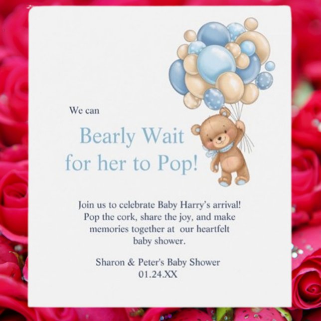 Baby-Party blaues Teddybär Weinetikett (Make your baby shower unforgettable with a charming blue teddy wine label.)