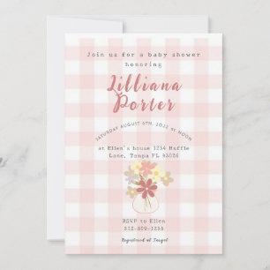 Baby-Party-Einladung mit rosa Karo-Blumenmuster Einladung