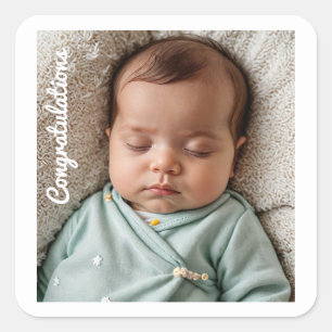 Baby Party Foto Glückwünsche schlucken und sehen Quadratischer Aufkleber