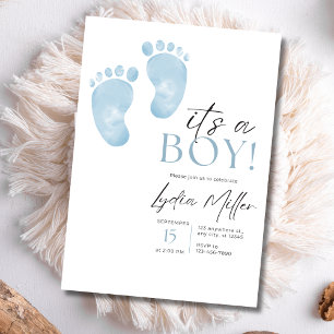 Baby-Party für Babyjungen mit blauen Babyfüßen Einladung