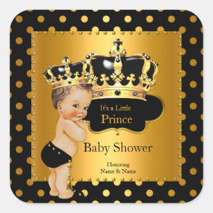 Baby-Party für kleinen Prinzen, schwarz-gold, brau Quadratischer Aufkleber