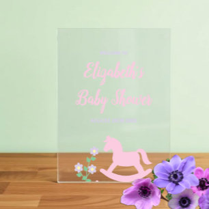 Baby-Party für Mädchen mit rosa Schaukelpferd Acrylschild