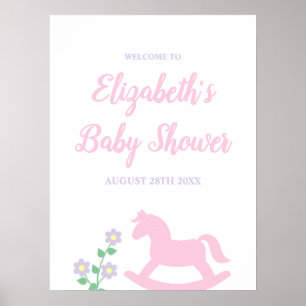 Baby-Party für Mädchen mit rosa Schaukelpferd Poster