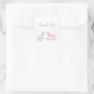 Baby-Party für Mädchen mit rosa Schaukelpferd Quadratischer Aufkleber