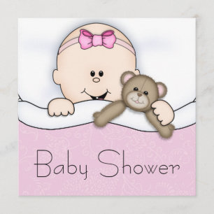 Baby-Party für Mädchen mit rosa Teddybär Einladung