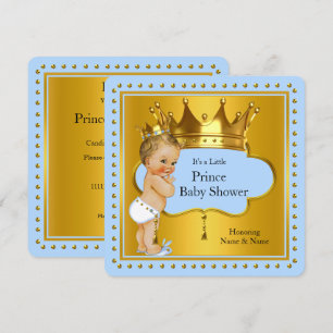 Baby-Party für Prinzenjungen Blau Goldene Krone Bl Einladung