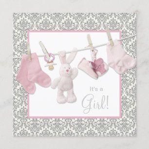 Baby-Party im Zeichen der rosa Wäscheleine Einladung