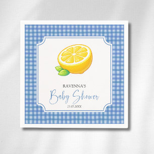 Baby-Party im Zeichen von Zitrone und Blau kariert Serviette