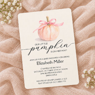 Baby-Party 'Kleiner Kürbis mit rosa Schleife' Einladung
