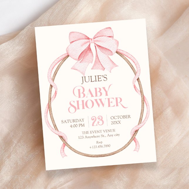 Baby-Party mit rosa Schleife Einladung (Von Creator hochgeladen)