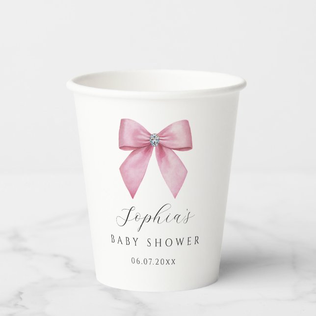 Baby-Party mit rosa Schleife  Pappbecher (Vorderseite)