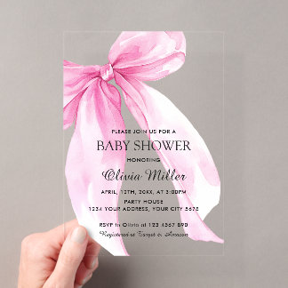 Baby-Party mit rosa Schleifenband Acryleinladungen