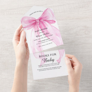 Baby-Party mit rosa Schleifenband All In One Einladung