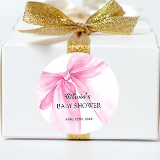 Baby-Party mit rosa Schleifenband Runder Aufkleber