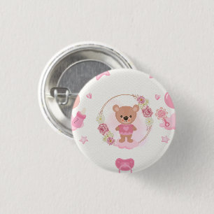 Baby-Party mit rosa Teddybär  Button