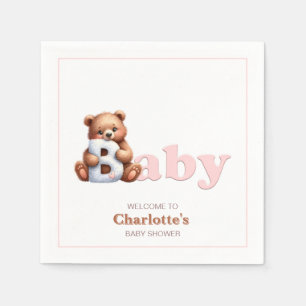 Baby-Party mit rosa Teddybär Serviette