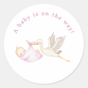 Baby-Party-Rundsticker von Pink Stork Runder Aufkleber